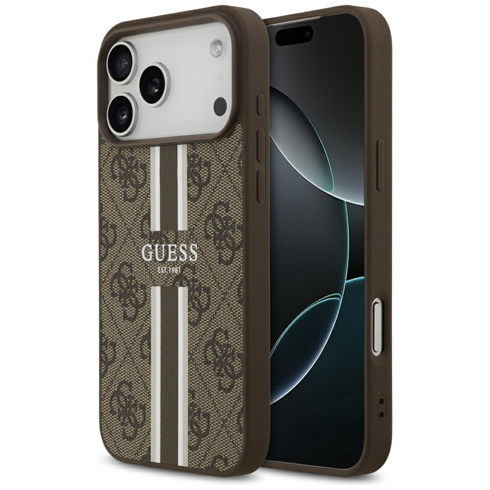 Coque Guess 4G Rayures Imprimées MagSafe pour iPhone 17 Pro Max marron