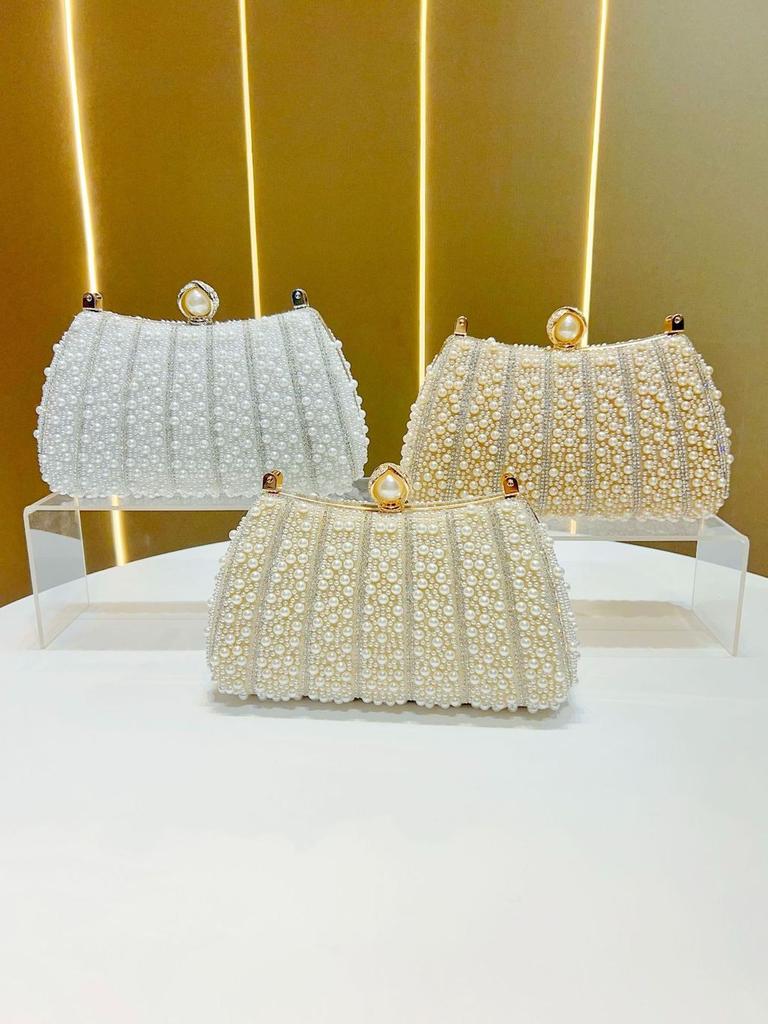 Pochette da sera in perle con chiusura a lucchetto per eventi formali e uso quotidiano