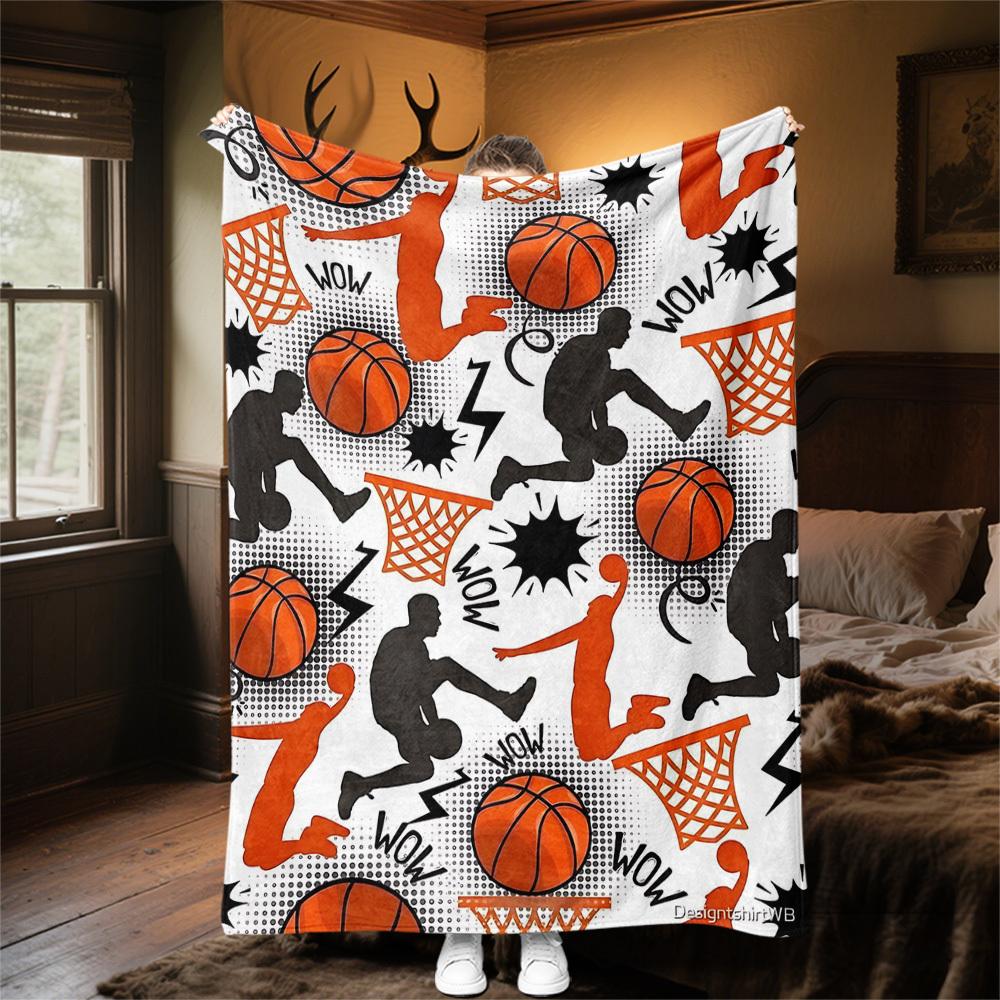 1PC Basketball HoopOutdoor Flannel Blanket - Soft Plush Decor for Picnics, Camping, Bedroom, Playroom, Office, or Lunch Break 1244A