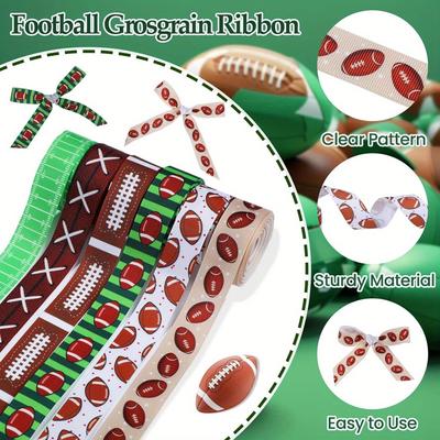 1 Roll Football Ribbon 5 Yards Rugby Grosgrain Ribbons Brown Green Sports Decorative Ribbon for Gift Wrapping Party Favors DIY Crafts