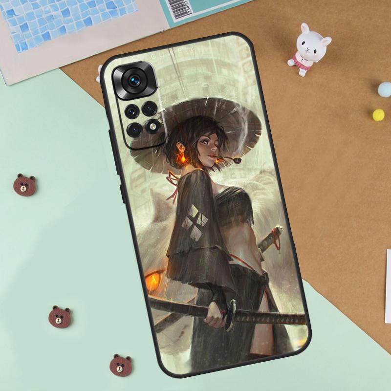 Anime Girl Samurai Case For Xiaomi Redmi 14C 10C 12C 13C Cover For Redmi Note 13 Pro 14 9 10 11 12 10S 11S 12S