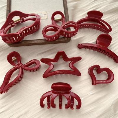 French Red Collection! Large Grip Letters Gold Label Back Head Updo Shark Clip Hair Accessories Headwear Hairpin Hair Claw