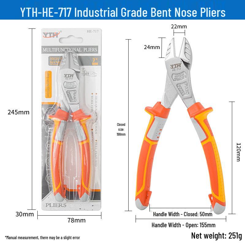 YTH CRV Angled Jaw Needle Nose Diagonal Pliers - Multifunctional, Labor-Saving Wire Cutters for Electricians