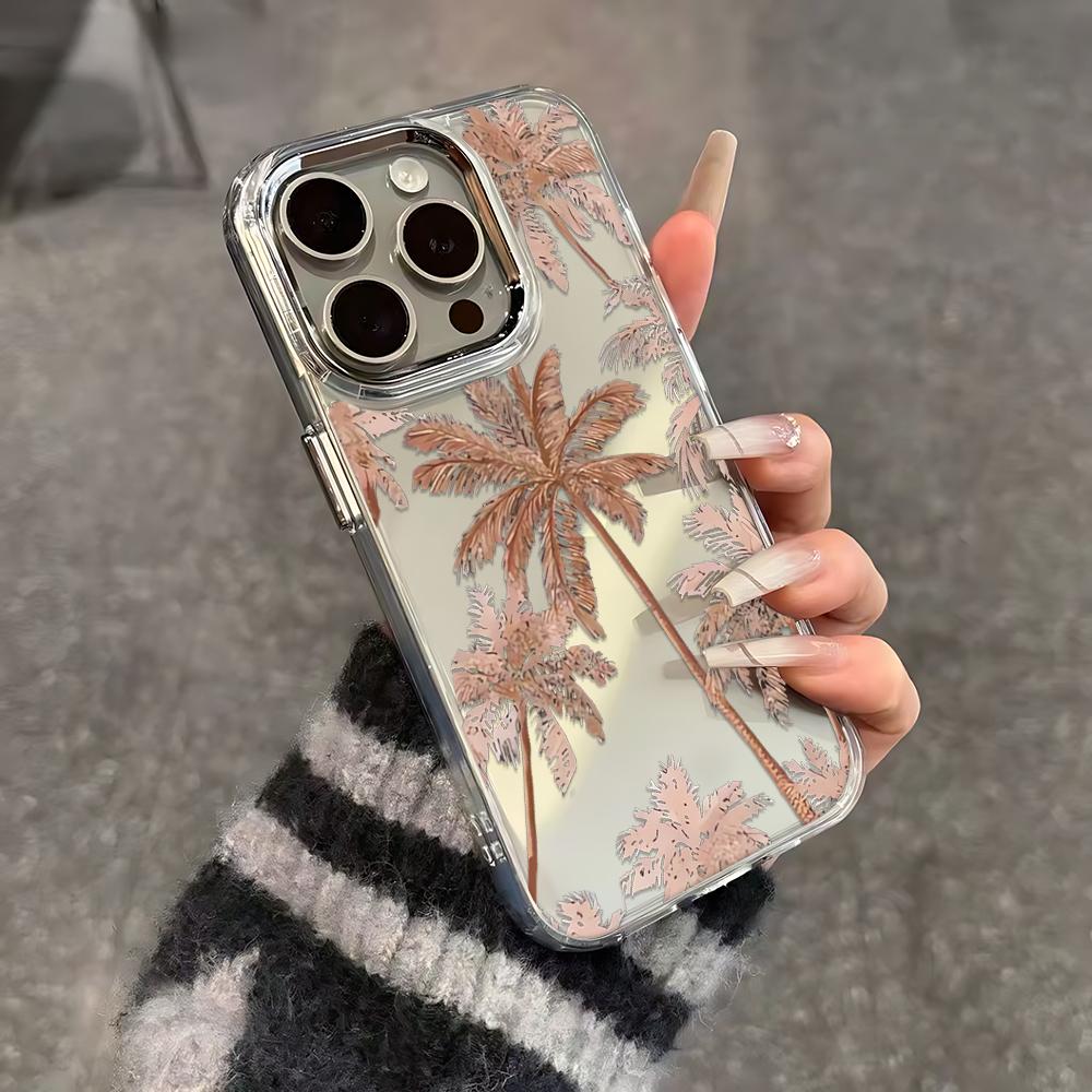 Leichter Luxus Rose und Goldene Kokospalme Handyhülle Für iPhone 17 14 Pro Max 11 13 15 12 16 17E 16E Flexibler Stoßfänger Schutzhülle Funda