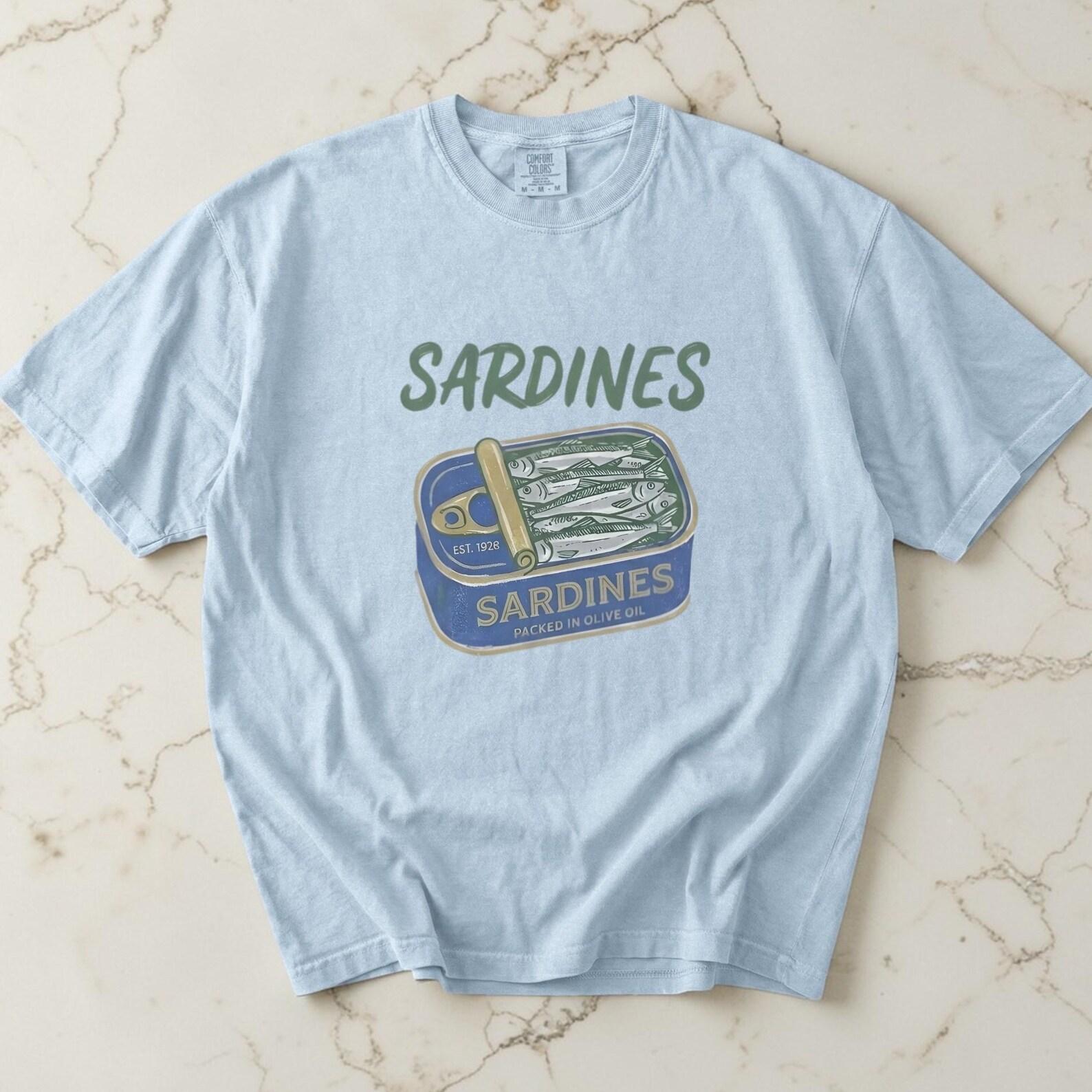 Sardines Shirt, Vintage Tinned Fish Tee, Comfort Colors Unisex T shirt, Canned Sardines, Foodie Gift, Coastal Aesthetic 4XL