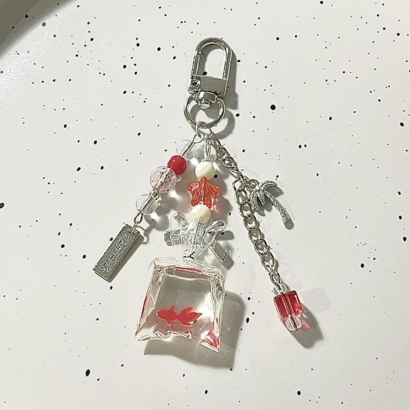 

1 Piece Exquisite Fishes Water Bag Coconut Tree Charms Tropical Fish Key Ring Bag Pendant Elegant Fish Keychain Diy Decoration one size