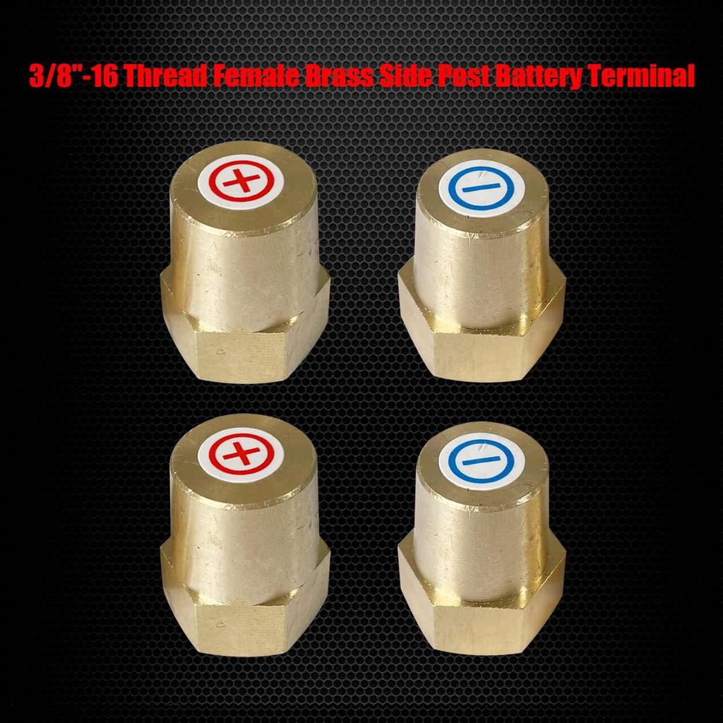 Ampper 3/8"-16 Thread Female Brass Battery Terminal Post Adapter Battery Charging Post Terminals for 3/8" Stud Extension, Pack of 4
