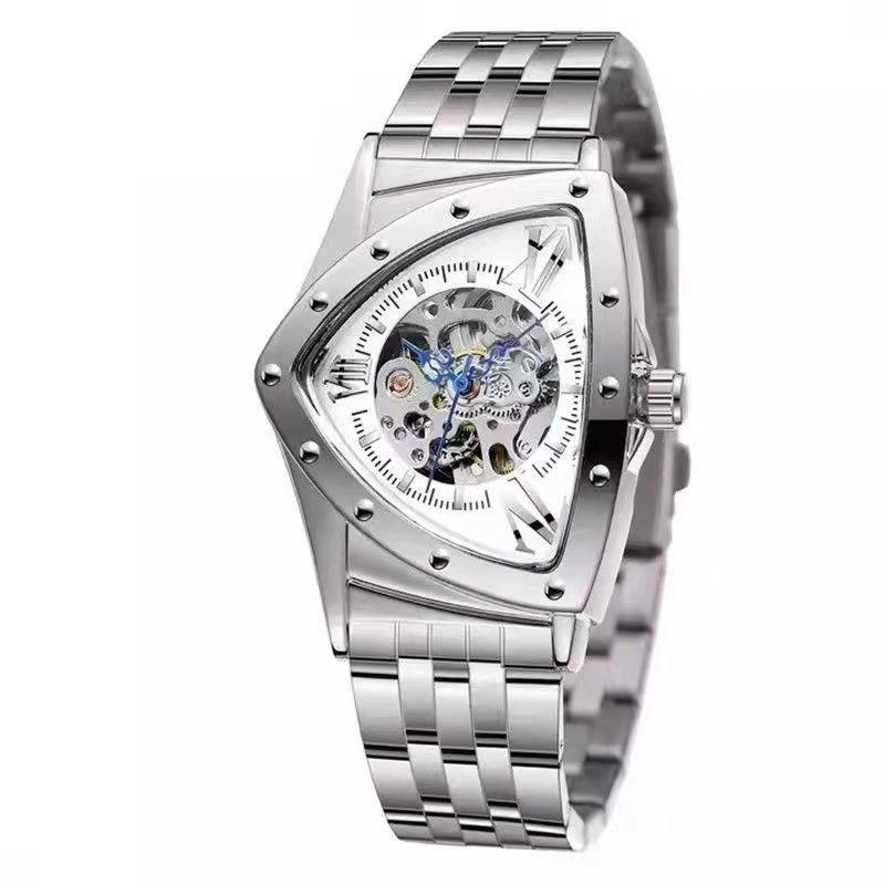 

Men s Fashion Hollow Triangle Self-winding Mechanical Watch Three-pin Steel Belt Mechanical Watch