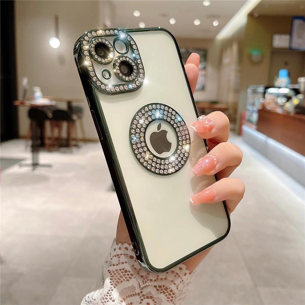 Luxury Plating Flash Diamond Glitter Phone Case For iPhone 11 12 13 15 16 Pro Max 14 Plus Hollow Rhinestone Soft Silicone Cover