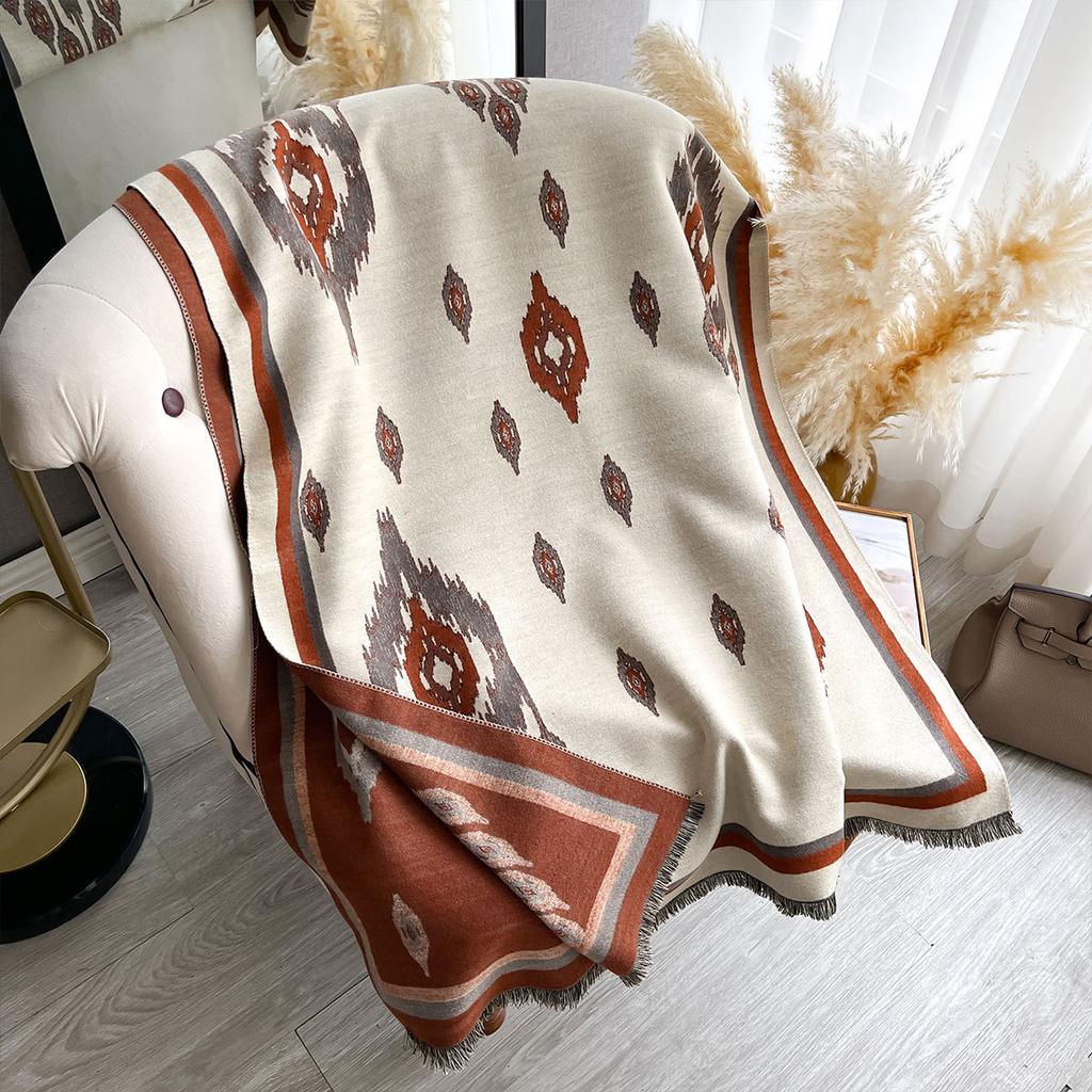 Scarf women's winter Korean version versatile decorative warm scarf women's cute geometric double-sided imitation cashmere shawl