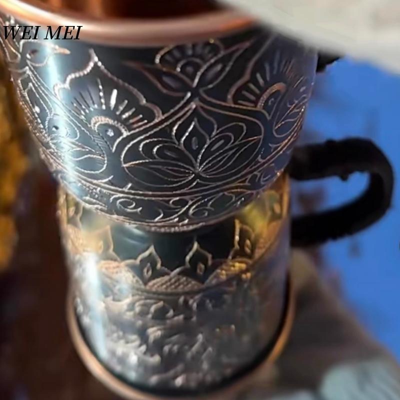 Pattern Random Vintage Pure Copper Mug,With lid Beer Cup,Handcrafted Carving Unique Flower Texture Art Gift Coffee Mug Tableware