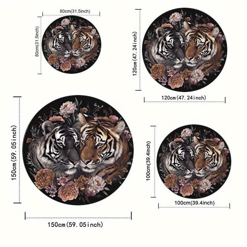 1Pcs Tiger Print Round Area Rug Indoor Non-Slip Washable Fiber Carpet Soft Comfortable Mat For Bedroom Living Room