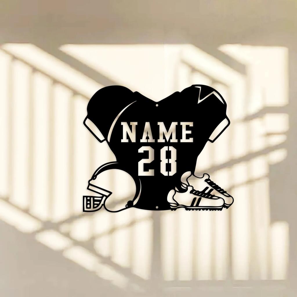 Personalized Football Metal Sign, Custom Name Plate, Sports Man Cave Wall Art, Birthday Gift for Him