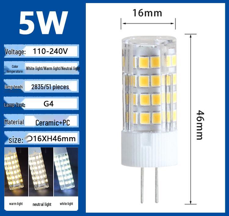 G9 LED G4 Pin Bulb, High Brightness, Energy-Saving, Flicker-Free, 220V Ceramic Tricolor Corn Light.