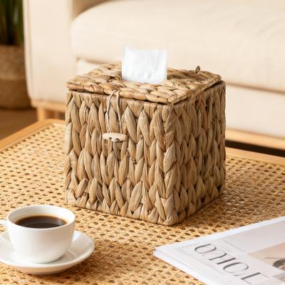 Rattan Taschentuchbox Handgeflochten Natürliches Heu Serviettenhalter Papierhandtuchhalter Quadratisch Feuchttücher-Spender Wohnkultur Luxus