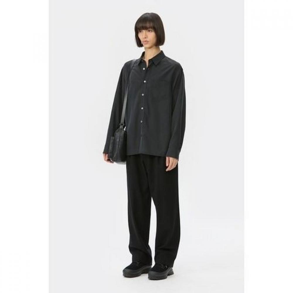 Customellow Relaxed Fit Chest Pocket Rayon Shirt Black Cwsaw25113bkx
