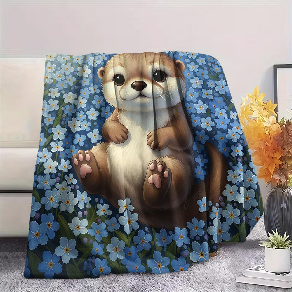 1Pc Cartoon Print Flannel Blanket, High Quality Comfortable for All Seasons, Home Decor, Warmth and Comfort, Perfect for Christmas Birthday Gift