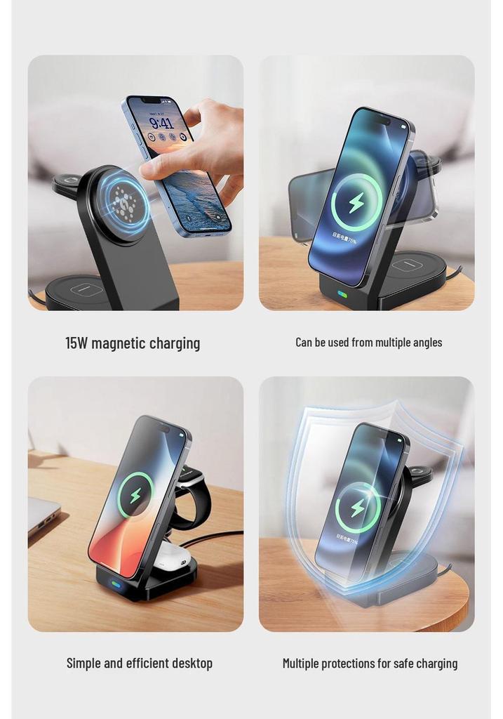 15W Qi2 Folding 3-in-1 Magnetic Wireless Charger Stand