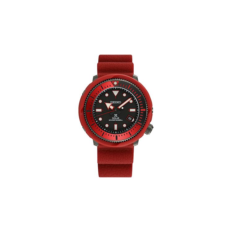 SEIKO Prospe Solar Movement Silicone Strap Watch Unisex Black Dial SNE581P1