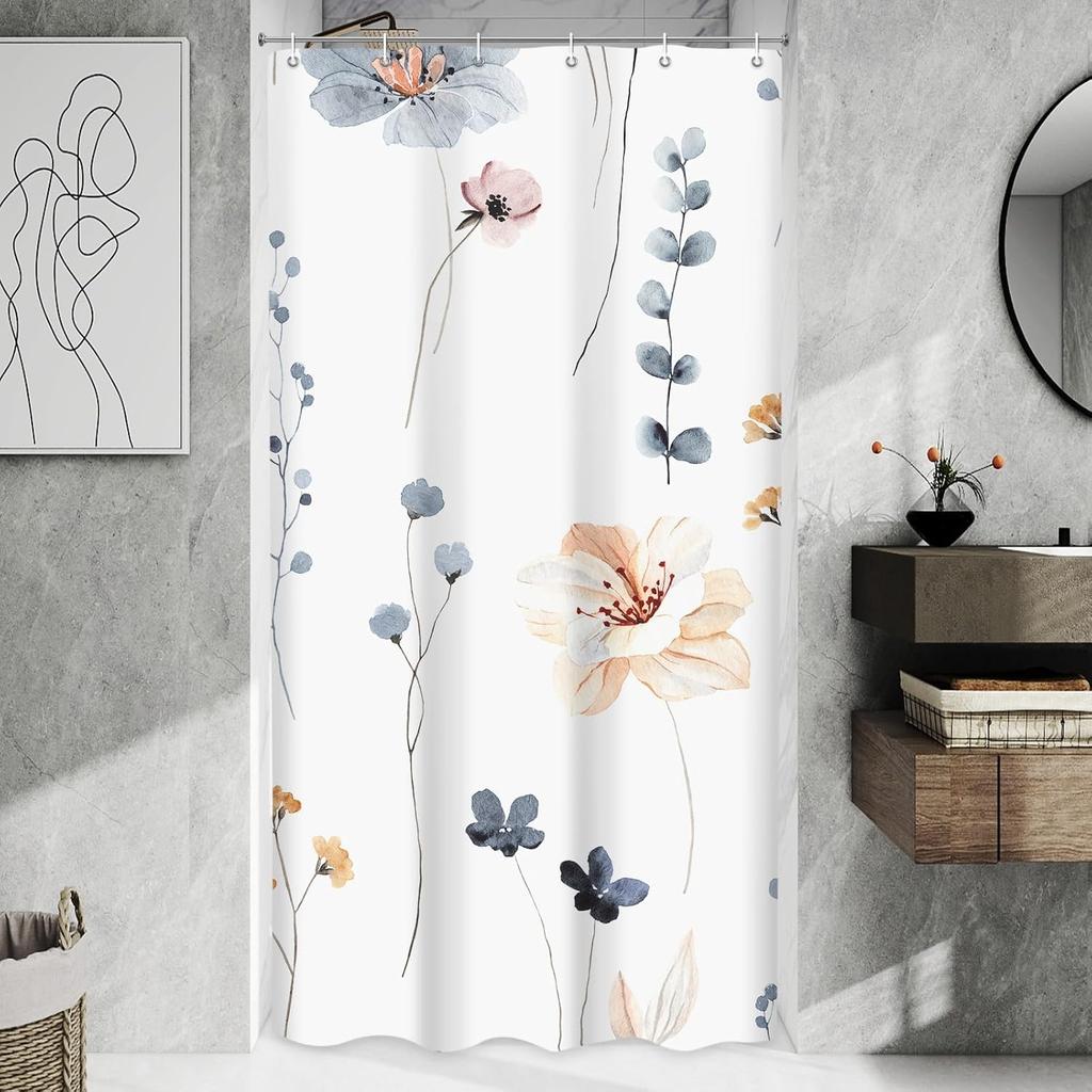 Shower Curtain Watercolor Flower Shower Curtain Sets - Spring Burnt-Orange Floral Plant Shower Curtains for Bathroom