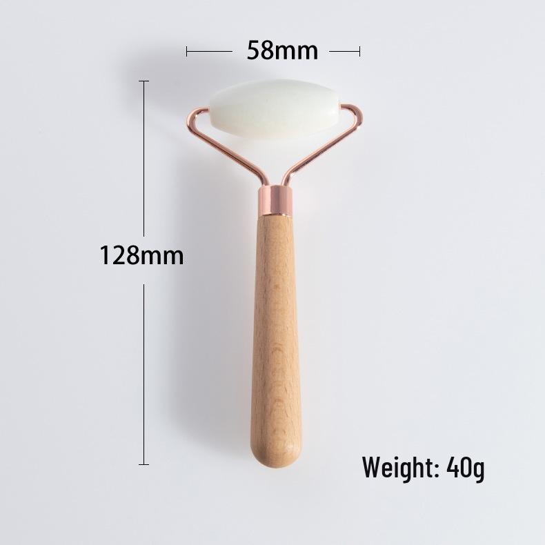 

Массажер для лица из белого нефрита с деревянной ручкой - Ролик для естественной красоты