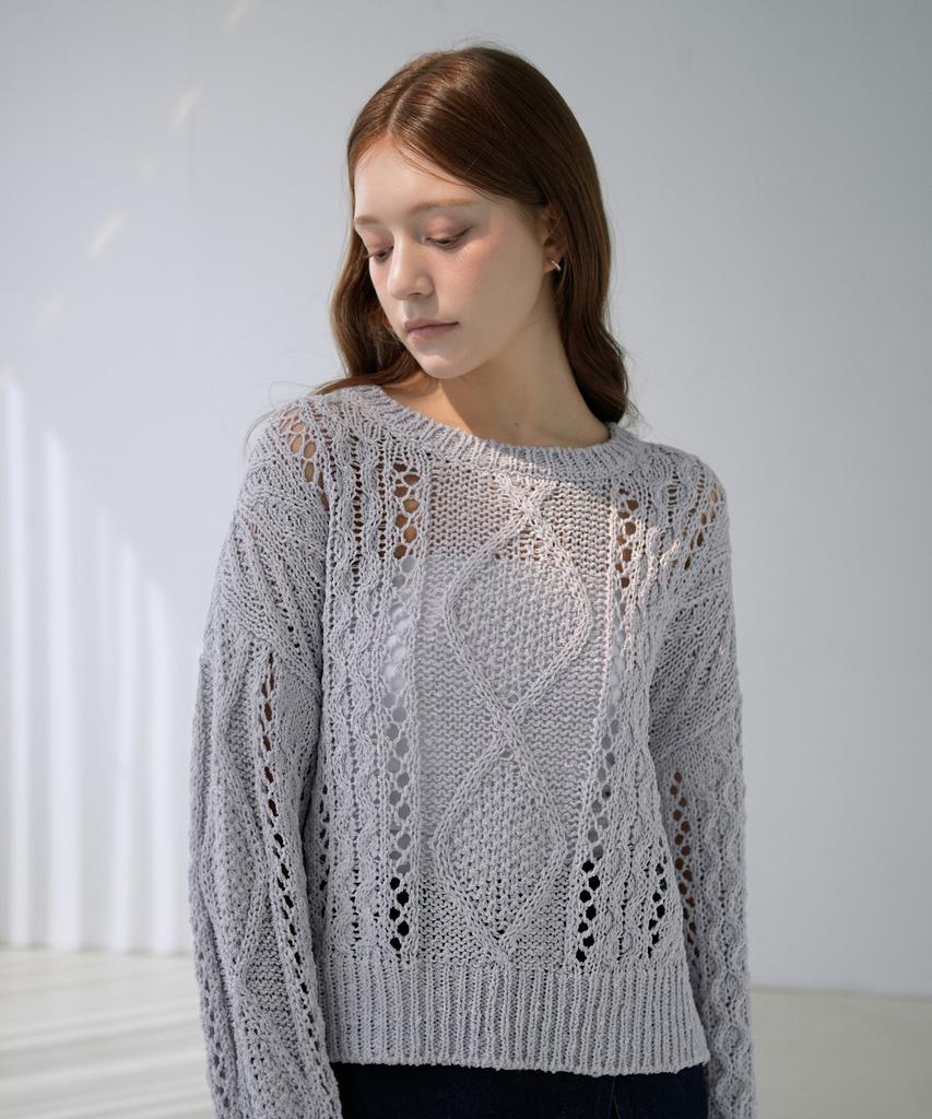 VLETI Summer Fisherman Cable Loose Fit Knit (Lavender)