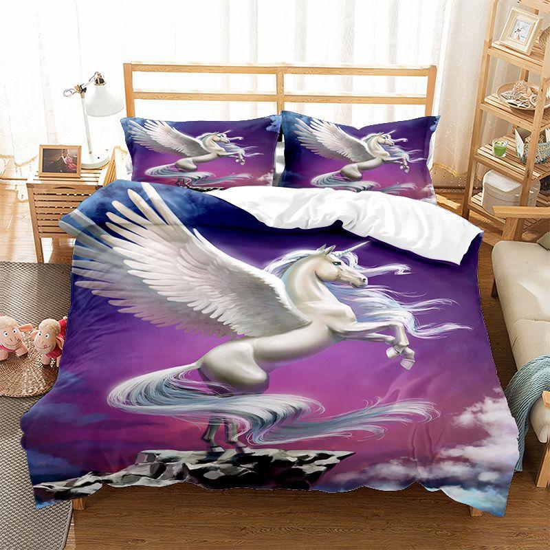 Running Unicorn Horse Bedding Set 3D Print Polyester Duvet Cover Single Twin Queen King Size for Home Decoration Birthday Gift