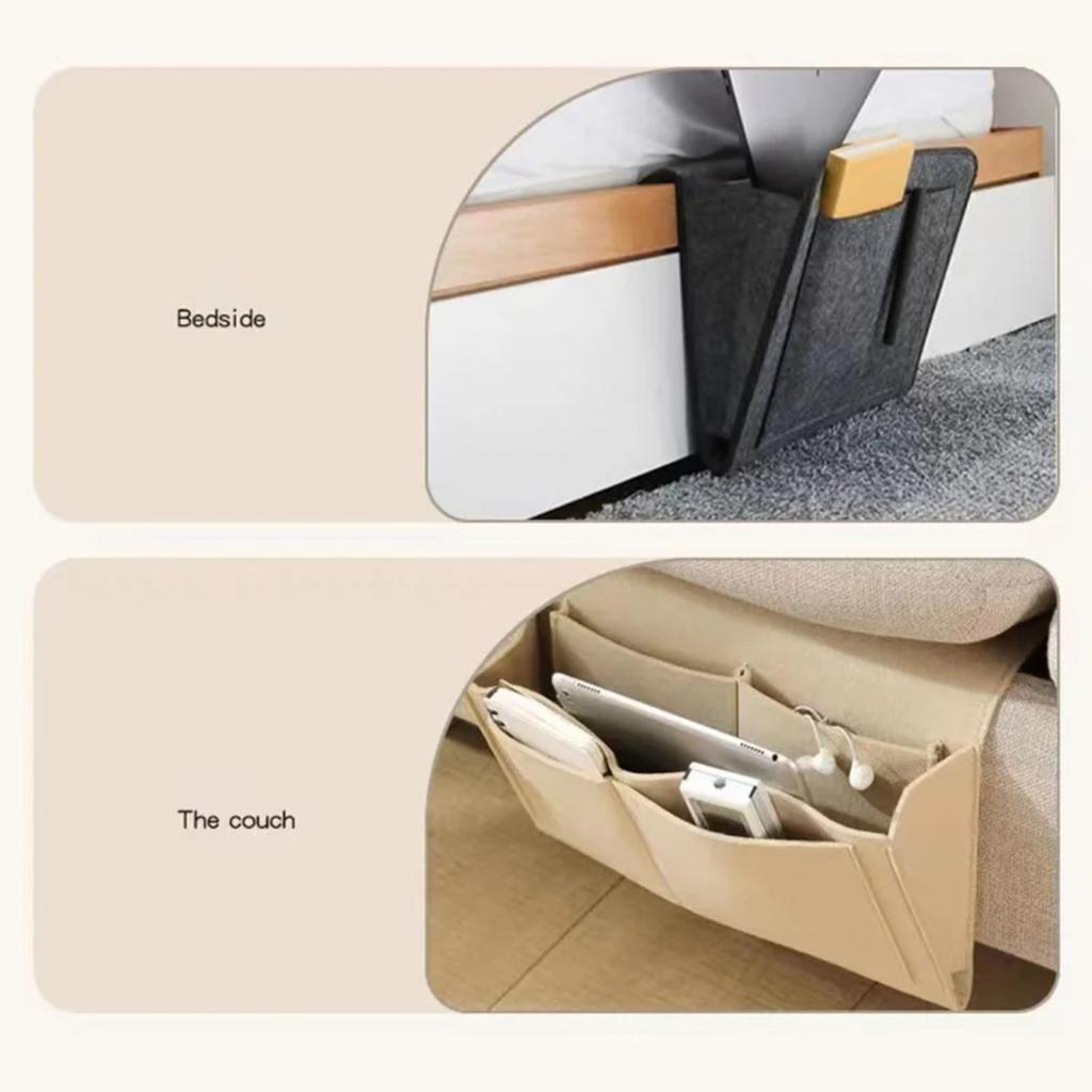 Filz Nachttisch Aufbewahrungsorganizer Tragbarer Bettorganizer Taschen Sofa Caddy Mehrfacher Hängeorganizer für Fernbedienungen Telefon Brille