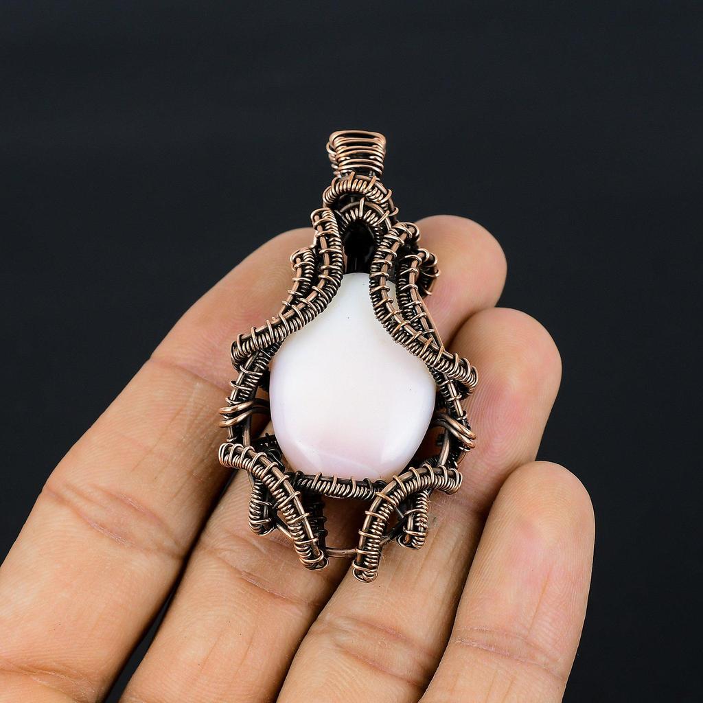 Pink Opal 999 Copper Wire Wrapped Pendant, Handmade Gemstone Pendant Jewelry, Gifts For Wife Brand New Pendant