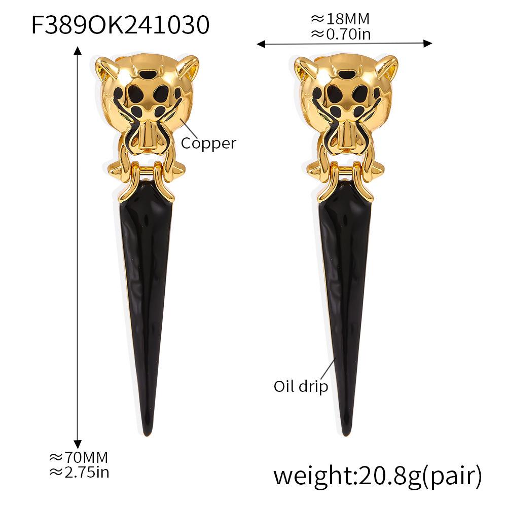 Qiong Yao Leopard Zirconia Triangle Stud Earrings - Fashionable Gold-Plated Copper Jewelry