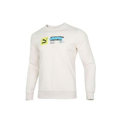 Puma Logo Print Sport Crew Neck Pullover Sweatshirt Men Tops White 536304-65