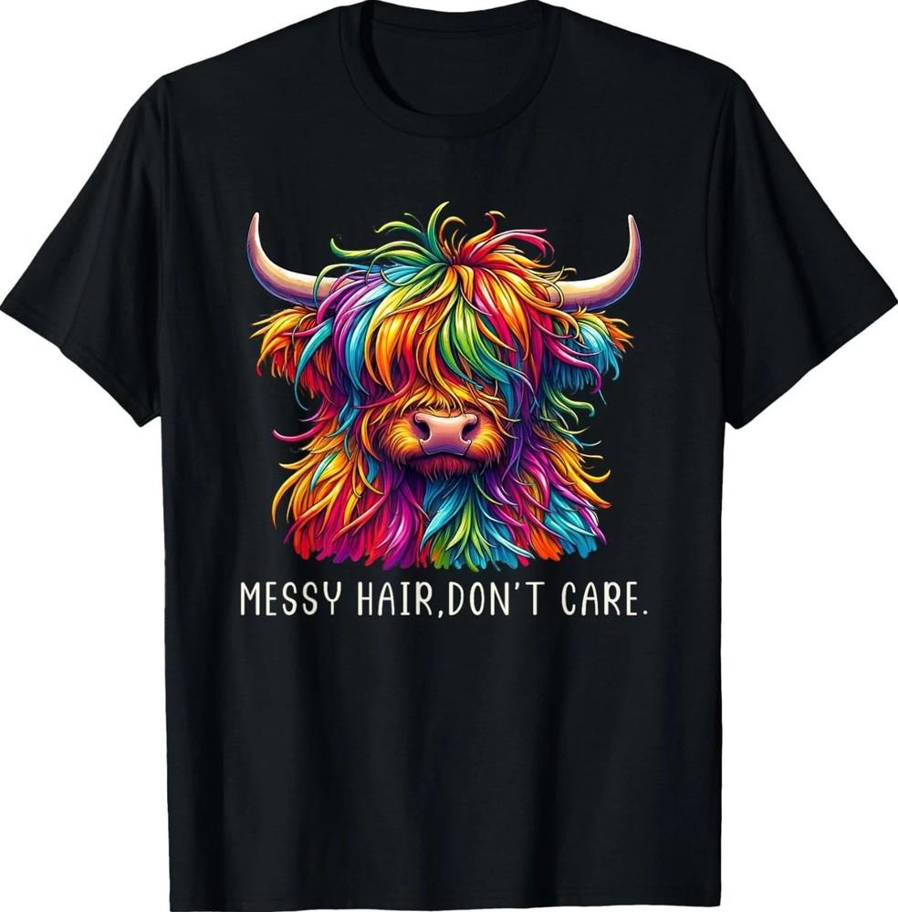 Highland Cow Messy Hair Colorful  S-5XL Unisex T-Shirt XXXXL