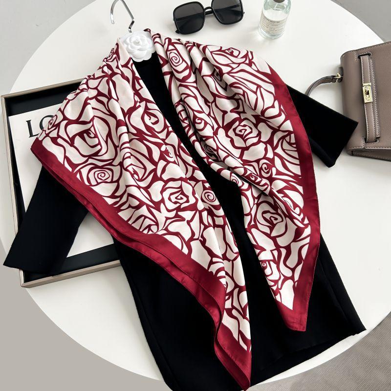 Letra Estampada Seda Imitada de Alta Qualidade Lenço de Seda Twill Decorativo Feminino