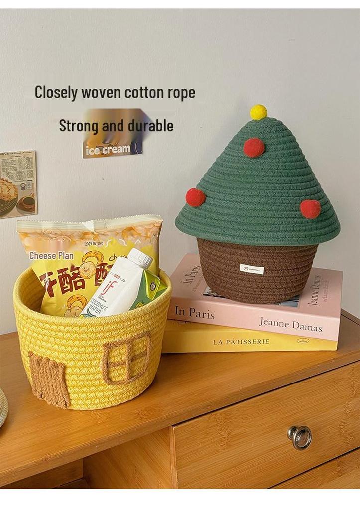 Woven Storage Basket with Lid for Bedroom Snacks and Sundries
