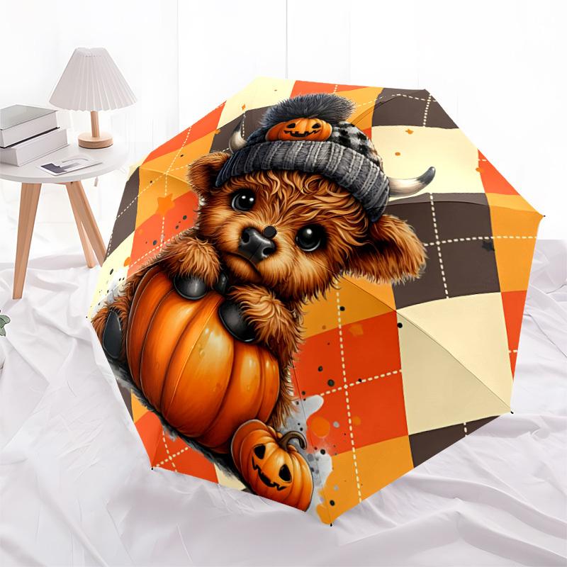1pc Halloween Pumpkin Automatic Open/Close Umbrella with Folding feature Compact Travel Umbrella, Lightweight design, for Commuting, Business089