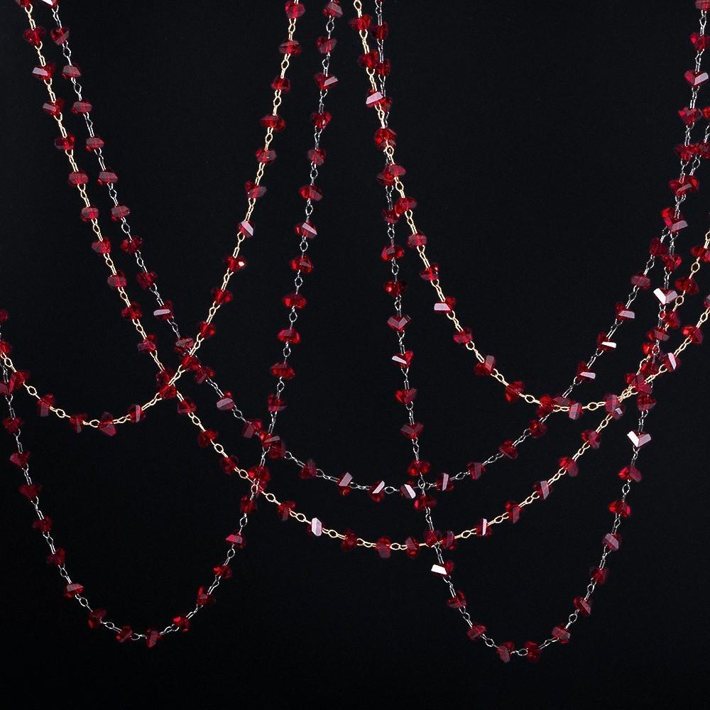 Red Beads Crystal Stone Chains 1Meter Tassel Chain Fashion Copper Chain for Necklaces Bracelets