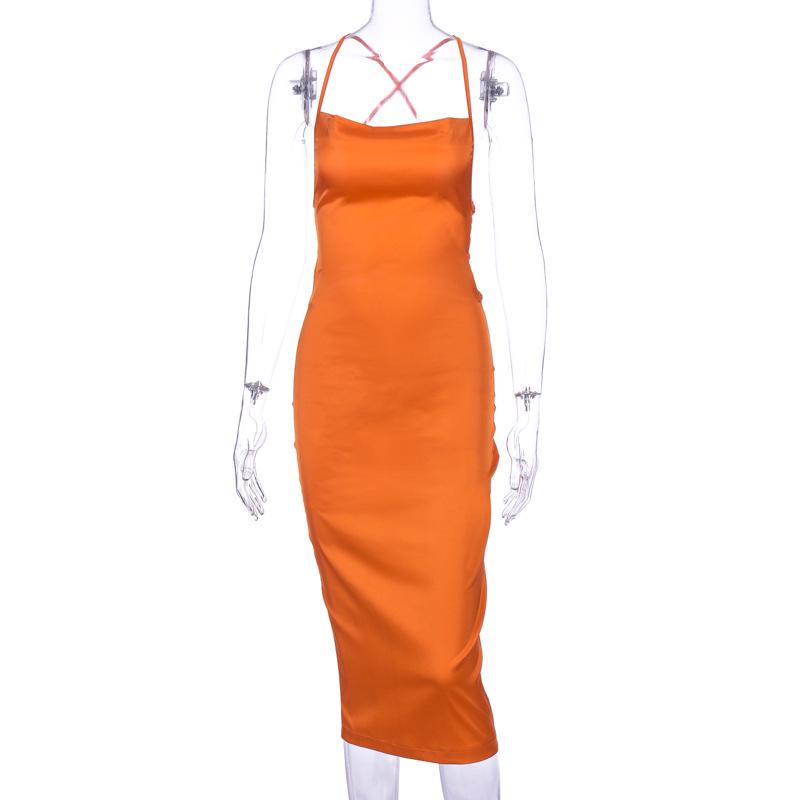 Summer Women's Sleeveless Satin Long Dress Elegant Bandage Backless Hollow Out Party Dress Sexy Vestidos For Special