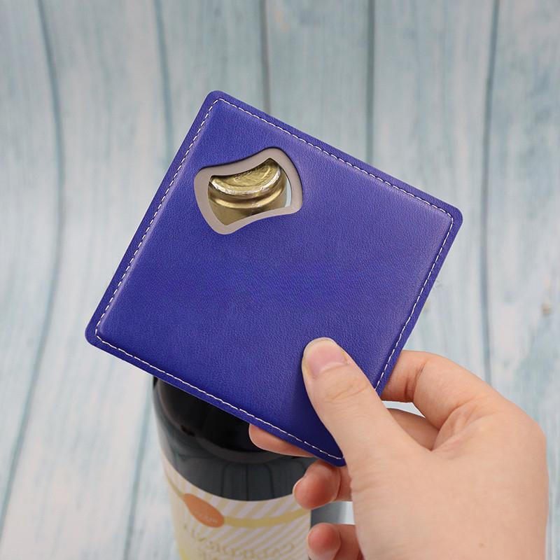 Personalized bottle opener coaster, engravable stainless steel beer screwdriver, square wine leather bottle opener
