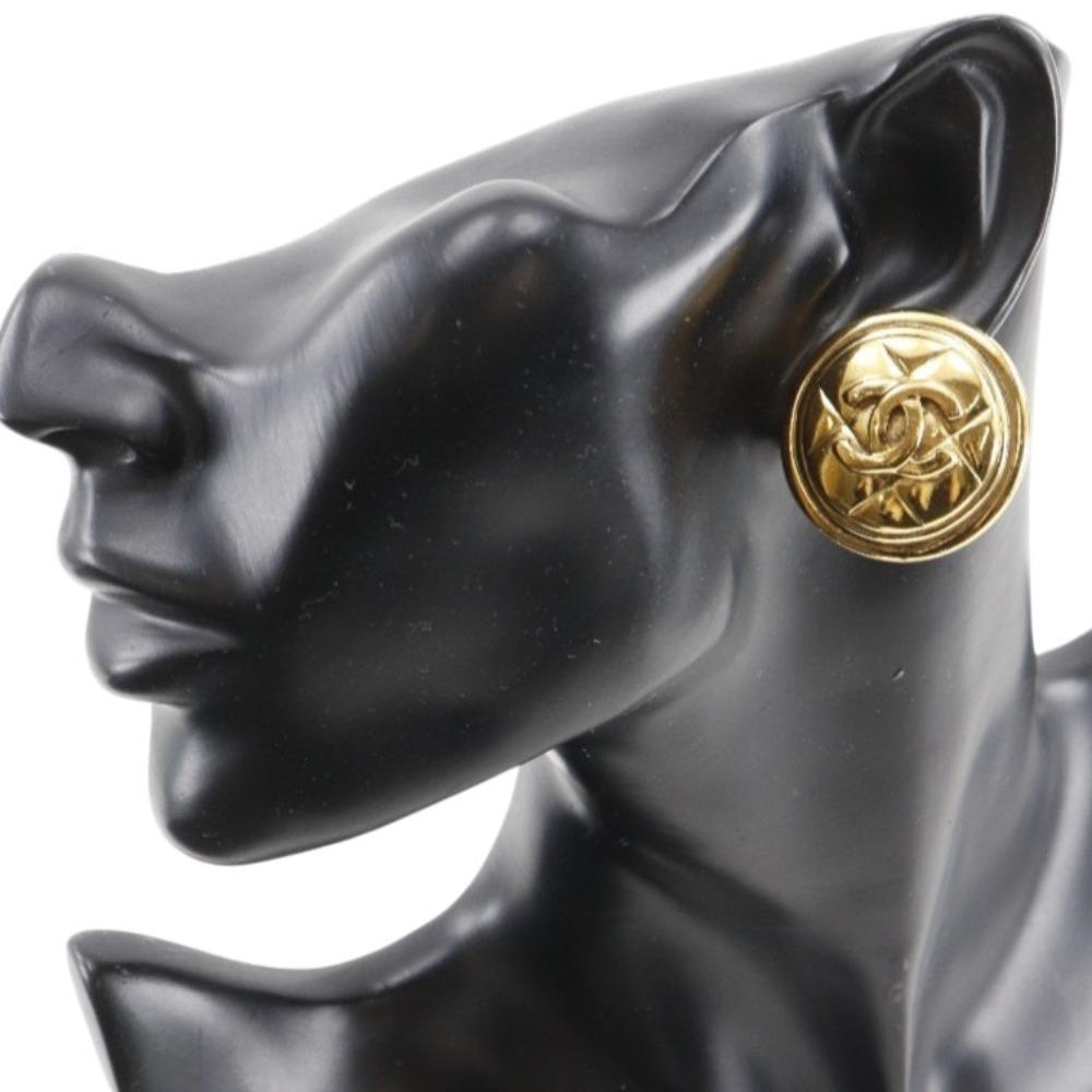 CHANEL COCO Mark Earring Matelasse Plated Gold 28g Women Used