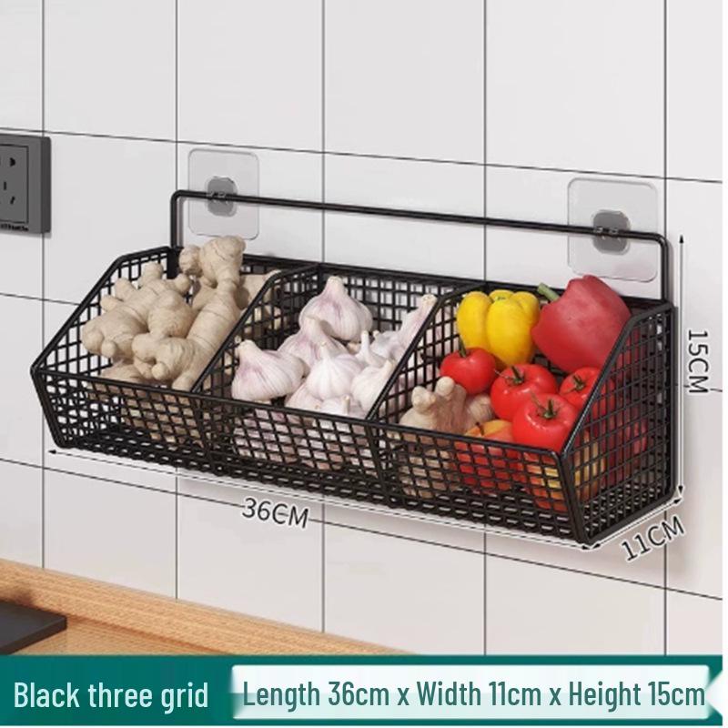 Nástěnný multifunkční box na zeleninu s košíky na cibuli, zázvor a česnek