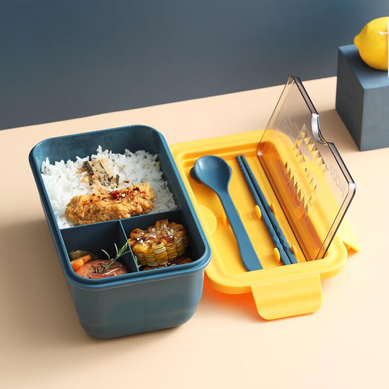 Three-Compartment Bento Lunch Box with Cutlery