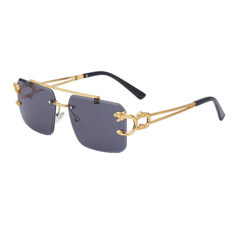 New Fashion Male Leopard Rimless Sunglasses Double Bridges Gradient Ocean Film Shades Uv400 Popular Female Sun Glasses