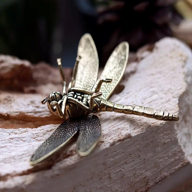 Vintage Brass Dragonfly Figurine Ornament - Antique-Style Home & Office Desk Decor, Creative Tea Pet Collectible Statue