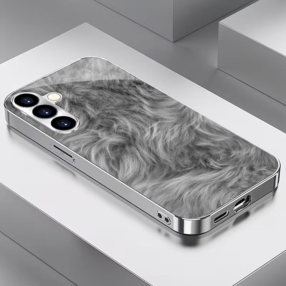 Furry Pattern PhoneCase Atmosphere High-end Electroplating Glass PhoneCase for Samsung Galaxy S26 S25 S24 S23 S22 FE,Ultra,Plus