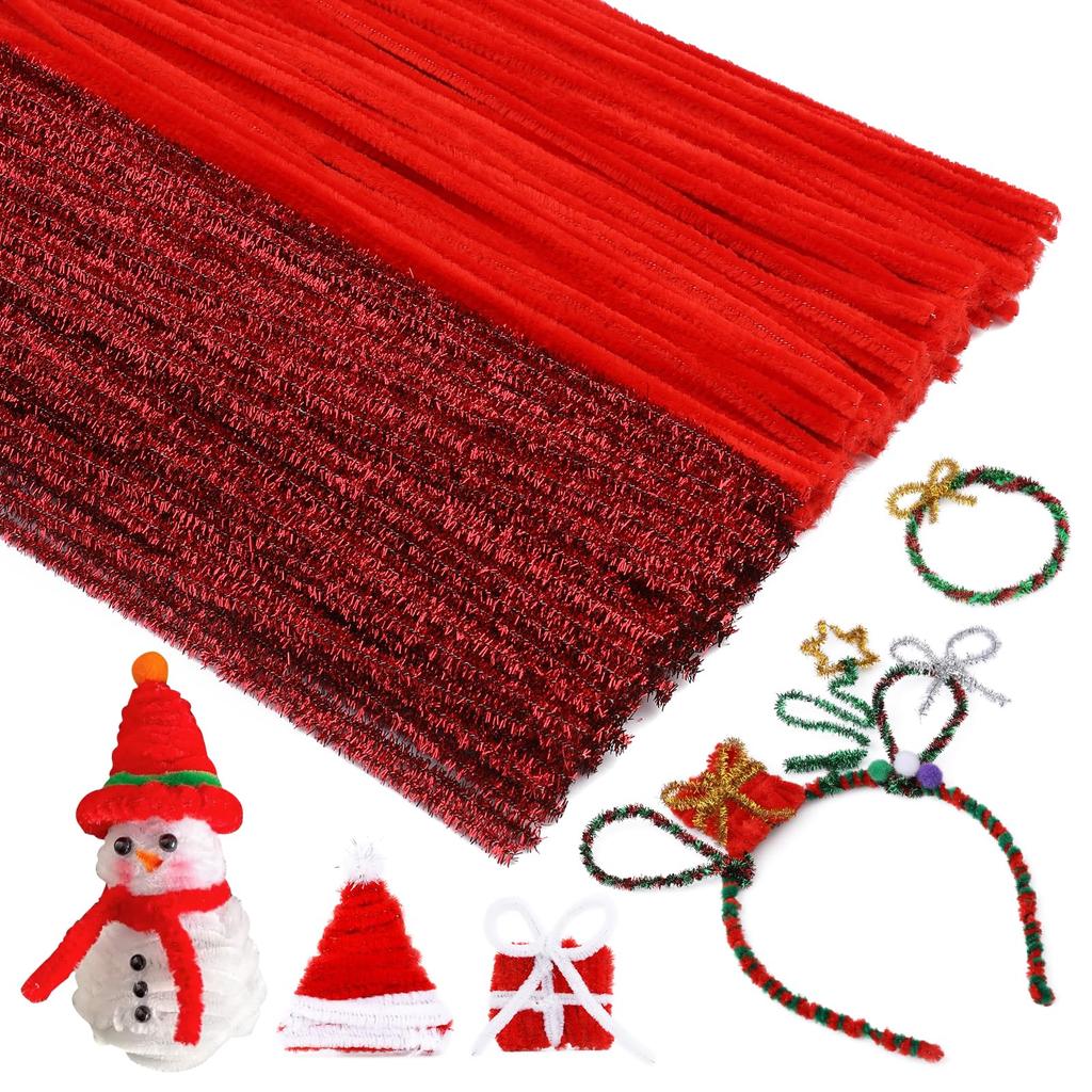Fenrry 200PCS 4 Color Pipe Cleaners Chenille Stem Set Glitter Craft Pipe Cleaners for Arts and Crafts Xmas Home Decoration