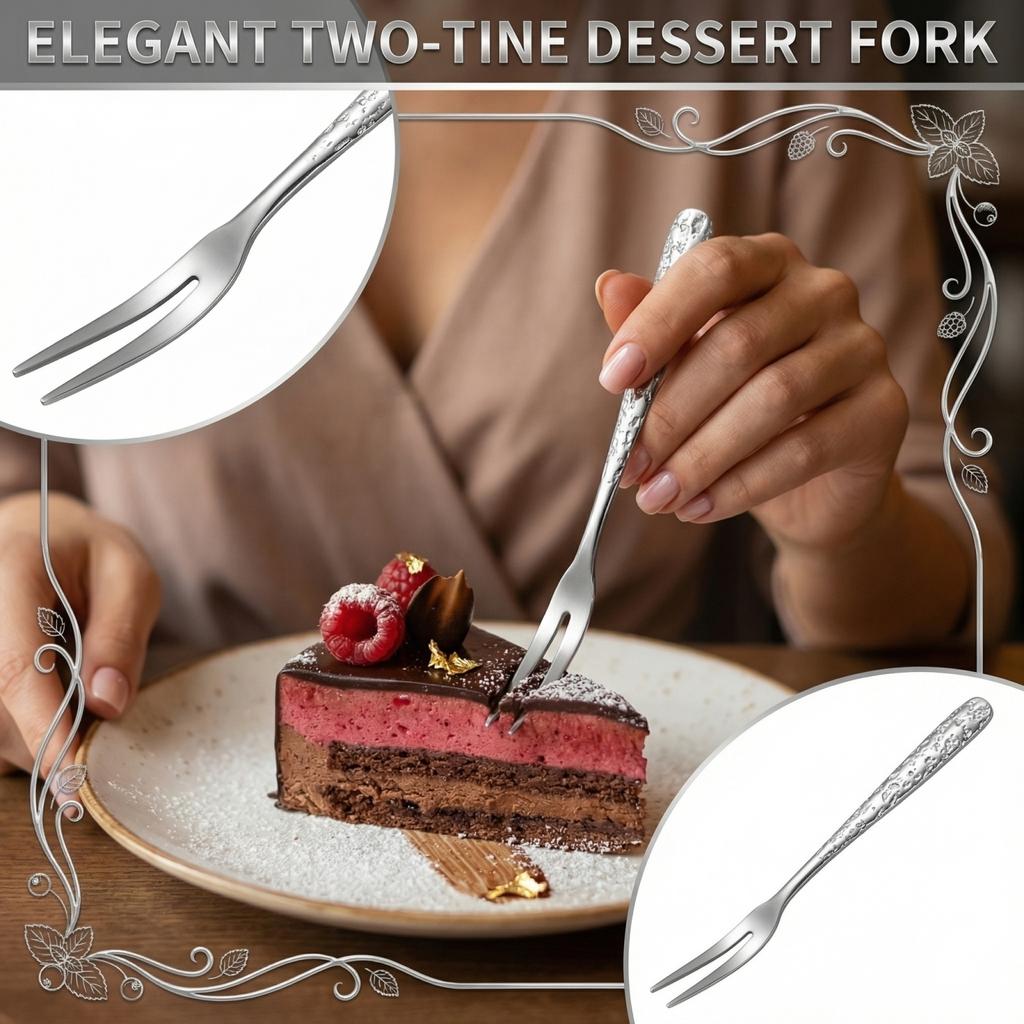 Home Stainless Steel Creative Two Toothed Fork Cake Dessert Fork