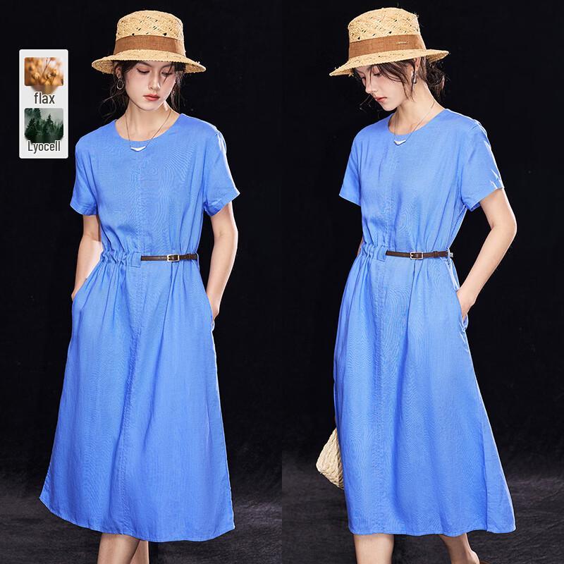 Mist Path French Style Tencel Linen Midi Dress L