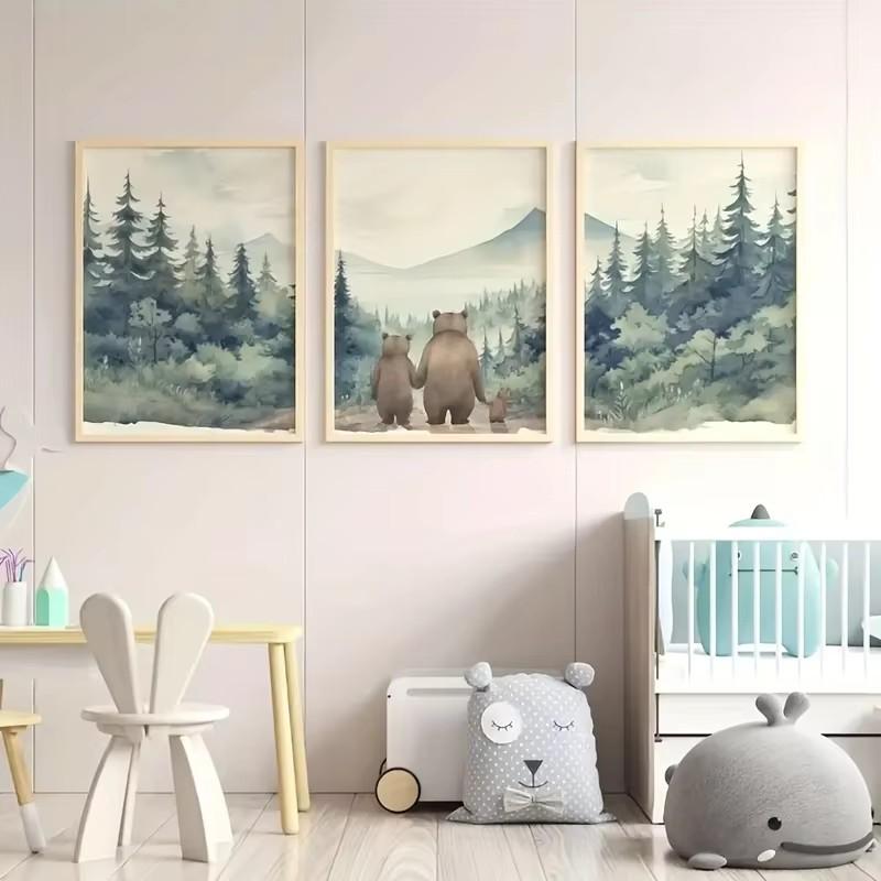 3 Pezzi Orso Giraffa Coniglio della Foresta Stampa su Tela per Nursery Pittura di Animali Selvatici della Giungla Poster Artistico da Parete per Stanza di Bambini e Bambine Decorazione per la Casa