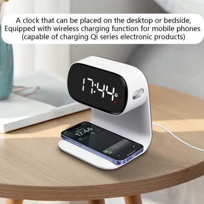 Všestranný LED noční budík s bezdrátovým nabíjením telefonu, nastavitelným jasem, časovačem spánku, napájený USB pro ložnici, obývací pokoj, kancelářskou dekoraci