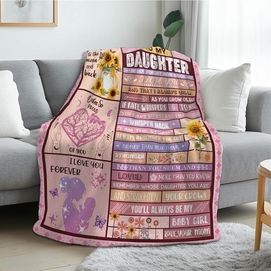 Mother gives daughter warm soft blanket sofa bedroom available 50x 60 inches birthday Christmas Thanksgiving gift color